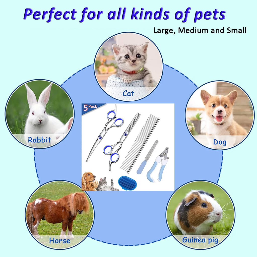 5 Pack Dog Grooming Scissors Set, Best Combo Dog Cat Grooming Kit, Professional
