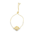 18K Gold Filled Adjustable Box Chain Bracelet With Clear and Multicolor CZ Stones And A Sea Shell Charm (I141)